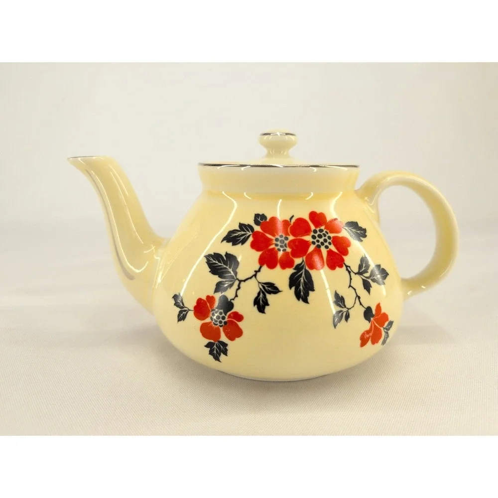 Hall Teapot Yellow Red Poppy Vintage Superior Quality Kitchenware Made in USA